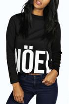 Oasap Fashion Letter Graphic Round Neck Crop Sweatshirt