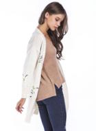 Oasap Casual Open Front Floral Embroidery Knit Cardigan