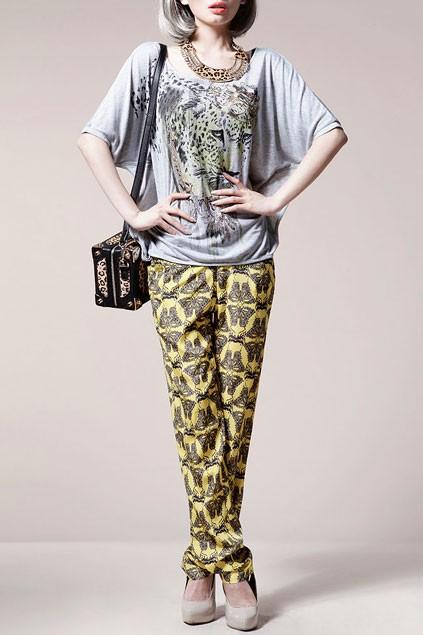 Oasap Butterfly Print Zipped Harem Pants