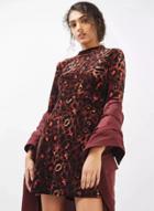 Oasap Fashion Long Sleeve Leopard Printed Velvet Dress
