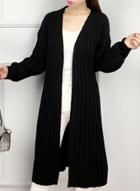 Oasap Solid Lantern Sleeve Open Front Loose Fit Cardigan