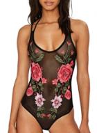Oasap Semi-sheer Mesh Floral Embroidered Swimsuit