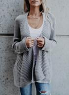 Oasap Solid Color Batwing Sleeve Open Front Knit Cardigan
