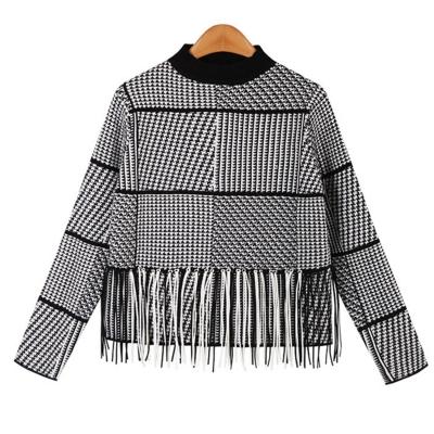 Oasap Half Neck Long Sleeve Plaid Tessels Decoration Sweater