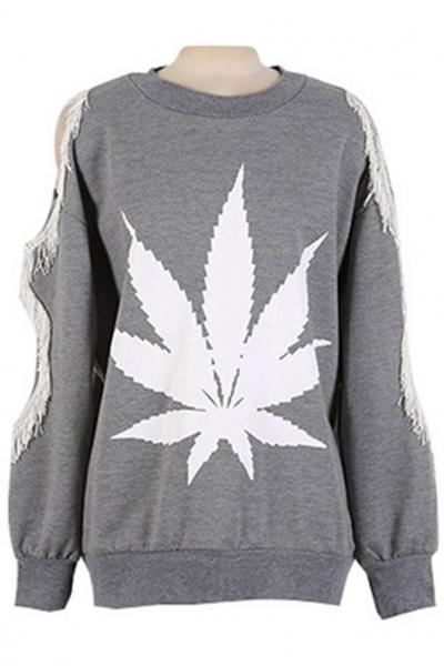 Oasap Essential Tassel Cut-out Floral Sweatshirt