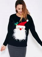 Oasap Round Neck Father Christmas Patterned Thicken Sweatshirt