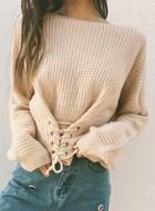 Oasap Round Neck Long Sleeve Solid Color Lace Up Knit Sweater