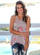Oasap Fashion Sleeveless Floral Loose Fit Irregular Tank