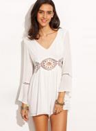 Oasap V Neck Long Sleeve Hollow Out Loose Fit Romper