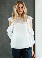 Oasap Off Shoulder Long Sleeve Hollow Out Pullover Blouse