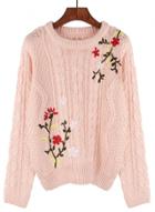 Oasap Round Neck Floral Embroidery Solid Sweaters