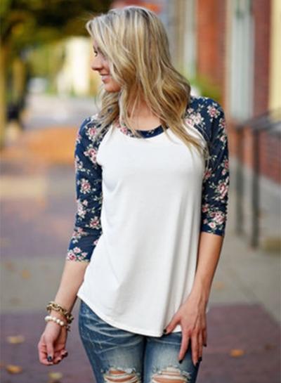 Oasap Casual Floral Long Sleeve Pullover Tee