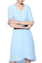 Oasap Women Simple V Neck Side Slit High Low Chiffon Dress
