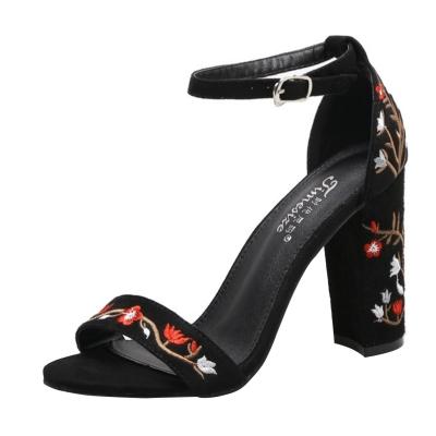 Oasap Open Toe Floral Embroidery Block Heels Sandals