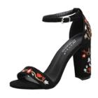 Oasap Open Toe Floral Embroidery Block Heels Sandals