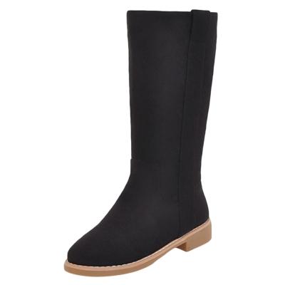 Oasap Casual Solid Color Round Toe Low Heels Mid-calf Boots