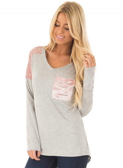 Oasap V Neck Long Sleeve Loose Pullover High Low Tee