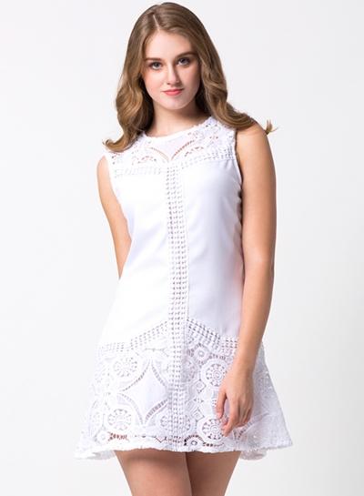 Oasap Hollowed Lace Sleeveless Slim Mini Dress