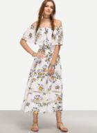 Oasap Slash Neck Floral Print Lace Panel Off Shoulder Long Dress