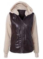 Oasap Color Block Detachable Sleeve Turn-down Collar Hooded Jacket