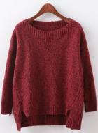 Oasap Round Neck Side Slit Loose Knit Sweater