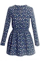 Oasap Demure Floral Pleated Blue Tunic Top