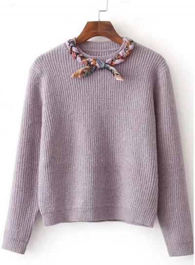 Oasap Round Neck Long Sleeve Bows Decoration Sweater