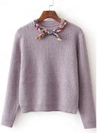 Oasap Round Neck Long Sleeve Bows Decoration Sweater