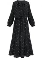 Oasap Women's Bow Tie Collar Long Sleeve Polka Dot Pleated Maxi Dress