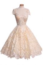 Oasap Delicate Floral Lace Backless Deep V Party Dress
