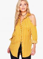 Oasap Turn-down Collar Off Shoulder Stripped Shirt