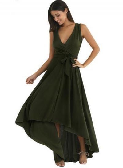 Oasap V Neck Sleeveless High Low Maxi Evening Dress