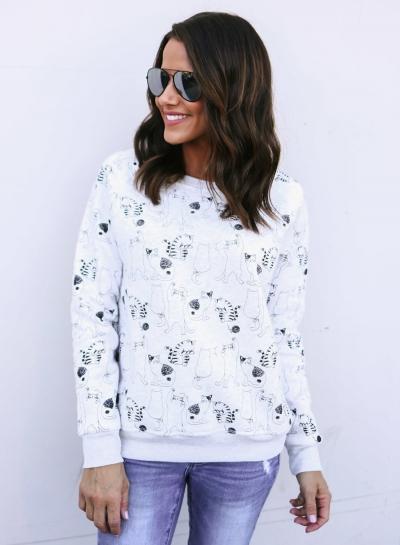 Oasap Round Neck Cartoon Printed Pullover Sweater