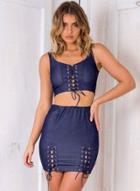 Oasap Strap Lace Up Crop Top And Bodycon Skirt Set