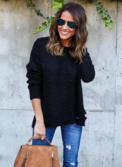 Oasap Fashion Loose Fit Ripped Pullover Knit Sweater