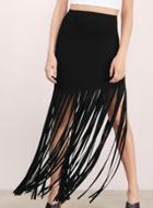 Oasap Solid Color Long Skirt With Tassels