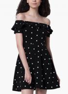 Oasap Polka Dot Slash Neck Short Sleeve Mini Dress