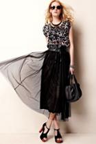 Oasap Mesh Panel Elastic Waist Ankle Length Skirt