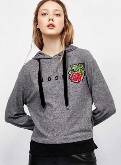 Oasap Beautiful Floral Applique Long Sleeve Hoodies