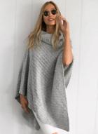 Oasap Solid High Neck Irregular Poncho Sweater