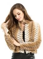 Oasap Stand Collar Long Sleeve Color Block Faux Fur Coat