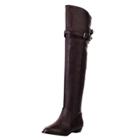 Oasap Solid Color Bukkle Strap Low Heels Round Toe Over-the-knee Boots