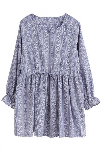 Oasap Sweet Tribal Print Flare Dress