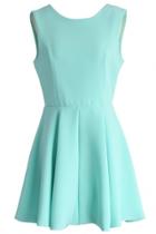 Oasap Sweet Light Green Back Cutout Flare Dress