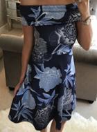 Oasap Off Shoulder Short Sleeve Floral A-line Dress