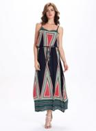Oasap Spaghetti Strap Sleeveless Geo Printed Maxi Dress