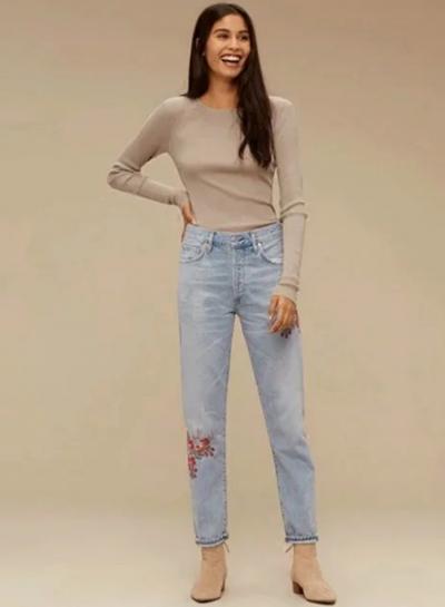 Oasap Vintage Floral Embroidery Slim Pants