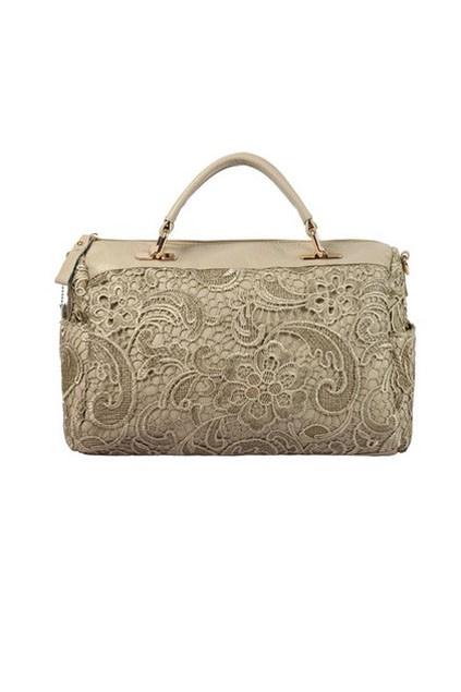 Oasap Sweet Floral Lace Detail Leather Shoulder Bag