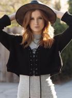 Oasap V Neck Long Sleeve Lace Up Short Sweater