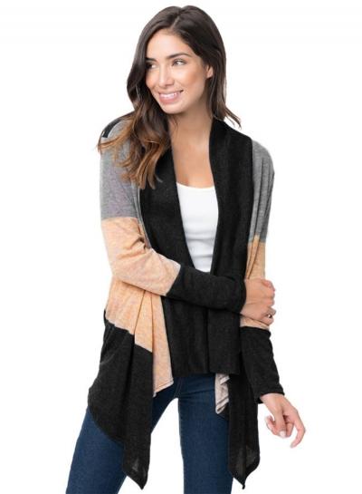 Oasap Fashion Shawl Neck Colorblock Long Sleeve Cardigan